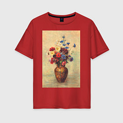 Футболка оверсайз женская Flowers in a Vase Букет цветов, цвет: красный