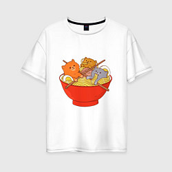 Футболка оверсайз женская THREE CATS EATING NOODLES, цвет: белый