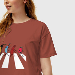 Футболка оверсайз женская Жуки на переходе, цвет: кирпичный — фото 2
