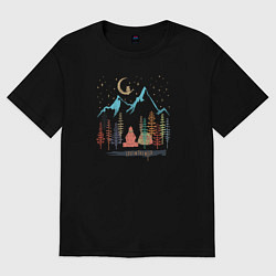 Футболка оверсайз женская Отдых в лесу, цвет: черный