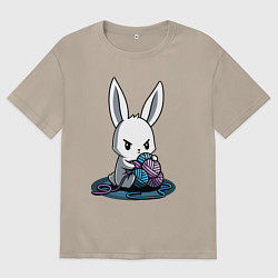 Футболка оверсайз женская Зайчонок обнял клубки The bunny hugged the balls, цвет: миндальный