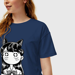 Футболка оверсайз женская Взволнованная Коми-сан, цвет: тёмно-синий — фото 2