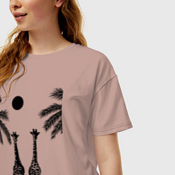 Футболка оверсайз женская Жирафы и пальмы, цвет: пыльно-розовый — фото 2