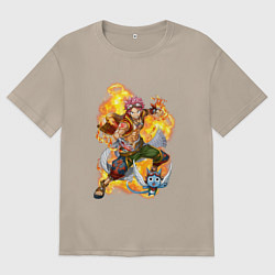 Футболка оверсайз женская Нацу Драгнил и Хеппи, цвет: миндальный