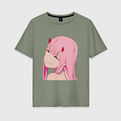 Футболка оверсайз женская Zero Two крупный план, цвет: авокадо