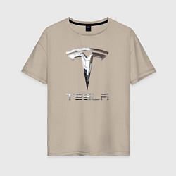 Женская футболка оверсайз Tesla Logo Тесла Логотип