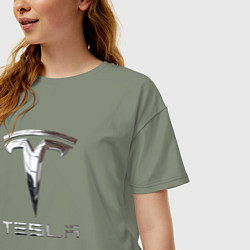 Футболка оверсайз женская Tesla Logo Тесла Логотип, цвет: авокадо — фото 2