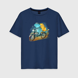 Футболка оверсайз женская Кошки на мотоцикле, цвет: тёмно-синий