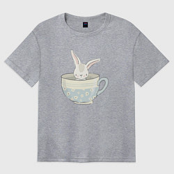 Футболка оверсайз женская Кролик в чашке, цвет: меланж