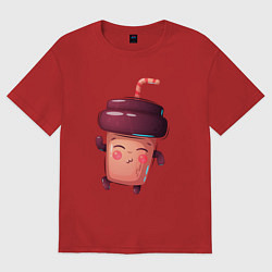 Футболка оверсайз женская Веселый стаканчик с кофе, цвет: красный