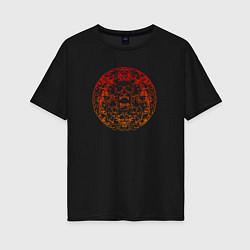 Футболка оверсайз женская Skull red orange gradient, цвет: черный