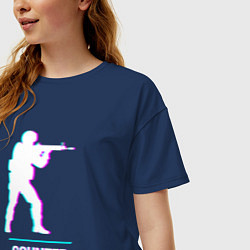 Футболка оверсайз женская Counter Strike в стиле Glitch - Баги Графики, цвет: тёмно-синий — фото 2