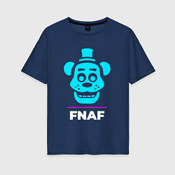 Футболка оверсайз женская Символ FNAF в неоновых цветах, цвет: тёмно-синий