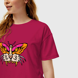 Футболка оверсайз женская Бабочка м морда тигра, цвет: маджента — фото 2