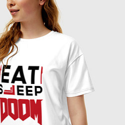 Футболка оверсайз женская Надпись: Eat Sleep Doom Repeat, цвет: белый — фото 2