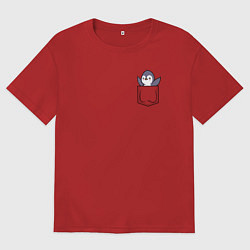 Футболка оверсайз женская Пингвин в кармашке, цвет: красный