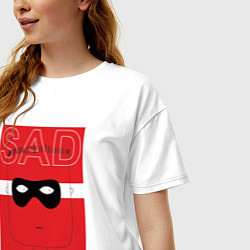 Футболка оверсайз женская Грустяш - С широко закрытыми глазами, цвет: белый — фото 2
