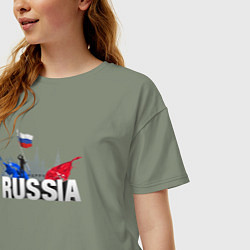 Футболка оверсайз женская Russia объемный текст, цвет: авокадо — фото 2