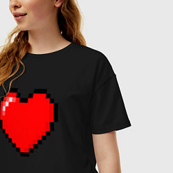 Футболка оверсайз женская Пиксельное сердце-здоровье - Красный, цвет: черный — фото 2