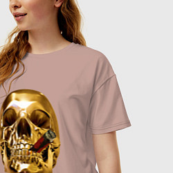 Футболка оверсайз женская Золотой череп с сигарой, цвет: пыльно-розовый — фото 2