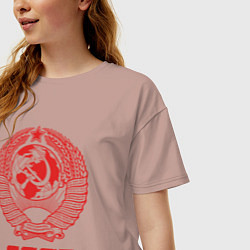 Футболка оверсайз женская Герб СССР: Советский союз, цвет: пыльно-розовый — фото 2