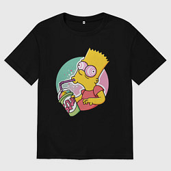 Футболка оверсайз женская Барт Симпсон пьёт лимонад, цвет: черный