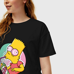 Футболка оверсайз женская Барт Симпсон пьёт лимонад, цвет: черный — фото 2