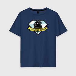 Футболка оверсайз женская Пёс Доге на логотипе, цвет: тёмно-синий