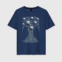 Футболка оверсайз женская Абстрактное дерево со сферами, цвет: тёмно-синий
