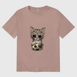Футболка оверсайз женская Футбол - Котёнок, цвет: пыльно-розовый