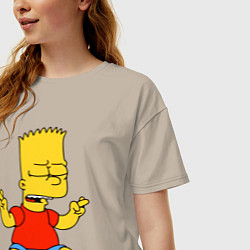 Футболка оверсайз женская Барт Симпсон - сидит со скрещенными пальцами, цвет: миндальный — фото 2