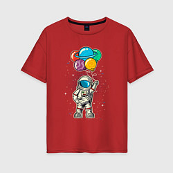 Футболка оверсайз женская Космонавт на воздушных шариках, цвет: красный