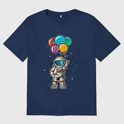 Футболка оверсайз женская Космонавт на воздушных шариках, цвет: тёмно-синий