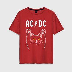 Футболка оверсайз женская AC DC rock cat, цвет: красный