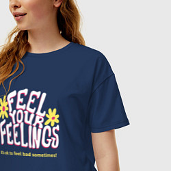 Футболка оверсайз женская Feel your feelings, цвет: тёмно-синий — фото 2