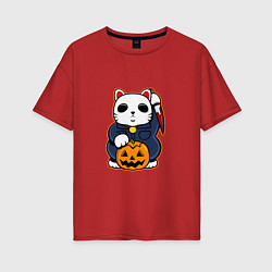 Футболка оверсайз женская Cat Halloween, цвет: красный