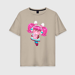 Футболка оверсайз женская Маленькая девочка с розовыми волосами, цвет: миндальный