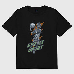 Футболка оверсайз женская Скелет играет в стритбол, цвет: черный