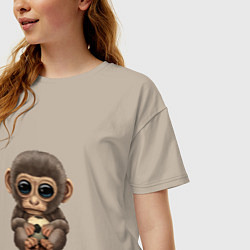 Футболка оверсайз женская Футбол - Обезьянка, цвет: миндальный — фото 2