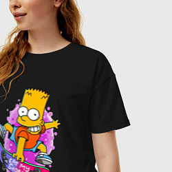 Футболка оверсайз женская Барт Симпсон на скейтборде - Eat my shorts!, цвет: черный — фото 2