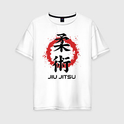 Футболка оверсайз женская Jiu jitsu red splashes logo, цвет: белый