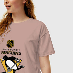 Футболка оверсайз женская Питтсбург Пингвинз НХЛ логотип, цвет: пыльно-розовый — фото 2