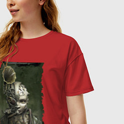 Футболка оверсайз женская Девушка в механистическом костюме, цвет: красный — фото 2