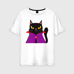 Футболка оверсайз женская Чёрный котик-волшебник, цвет: белый