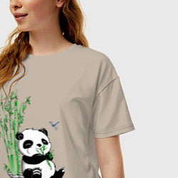 Футболка оверсайз женская Панда бамбук и стрекоза, цвет: миндальный — фото 2