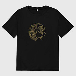 Футболка оверсайз женская Горы и солнце в круге, цвет: черный