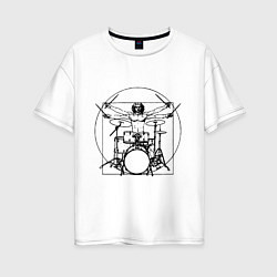 Футболка оверсайз женская Vitruvian drummer, цвет: белый