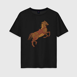 Футболка оверсайз женская Стимпанк-лошадь, цвет: черный