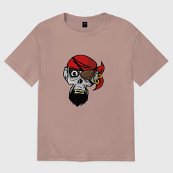 Футболка оверсайз женская Череп пирата, цвет: пыльно-розовый