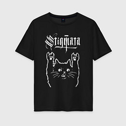 Футболка оверсайз женская Stigmata рок кот, цвет: черный